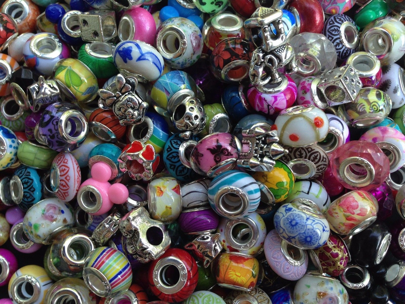 30pcs Mixed Colorful European Bracelet Charms Beads Glass Sliders Spacers Silver