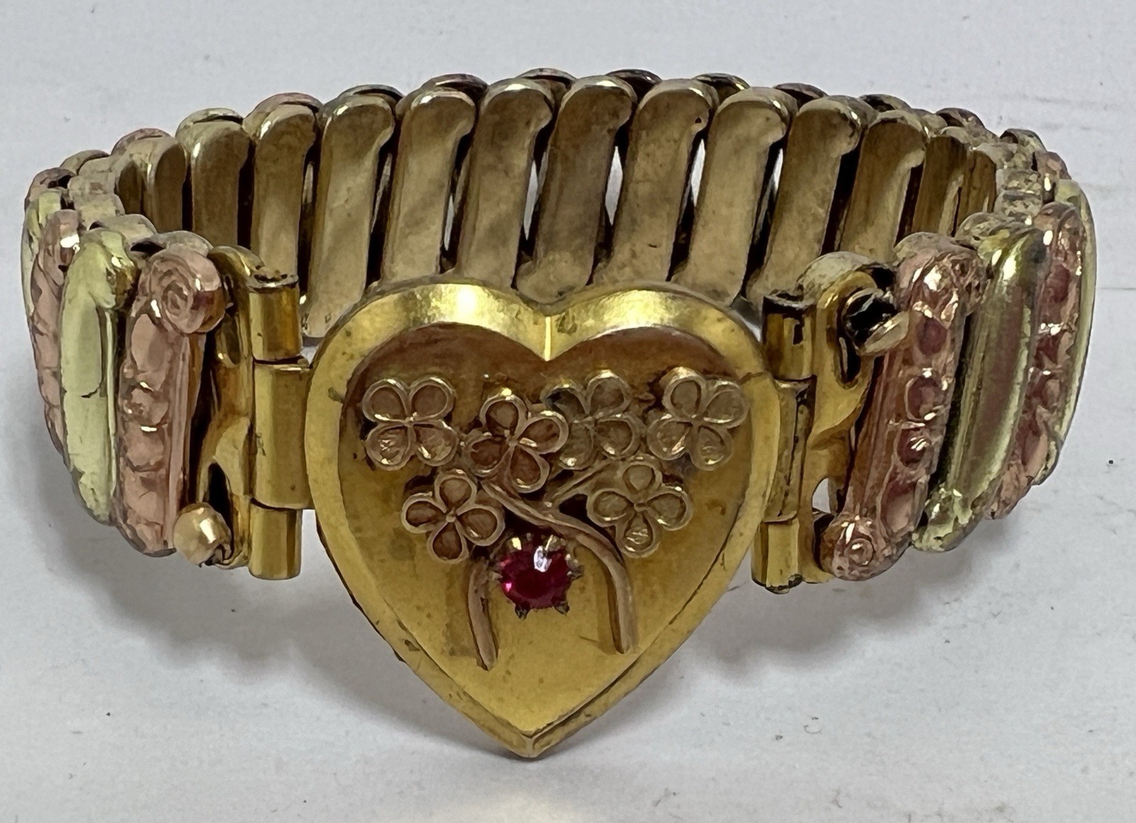 Vintage 1940s Lustern Sweetheart Sterling Silver Gold Filled Expansion Bracelet