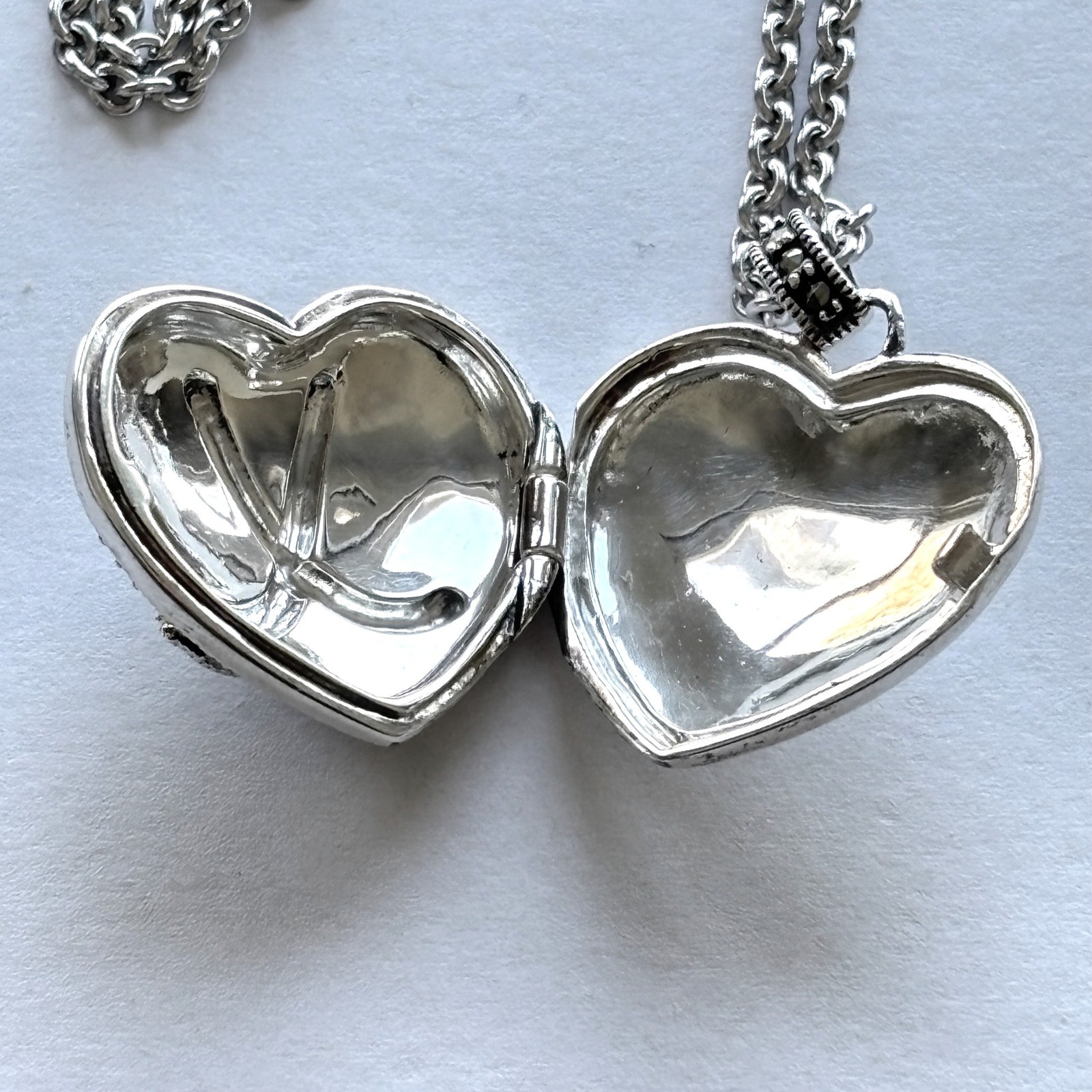 Judith Jack Sterling Silver Necklace Puffy Heart Locket Marcasite Pendant New