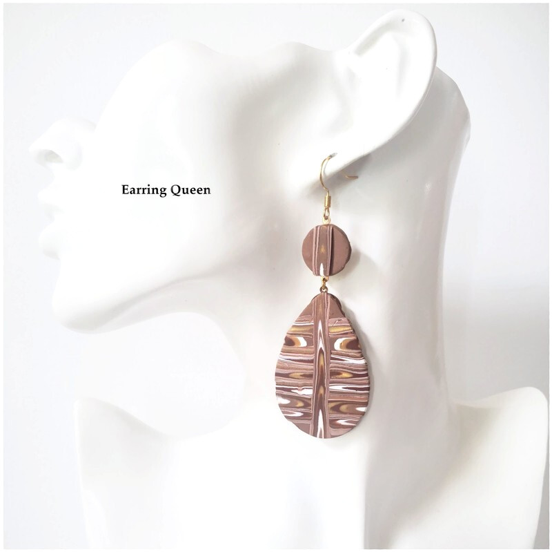 African Brown & Gold Statement Earrings