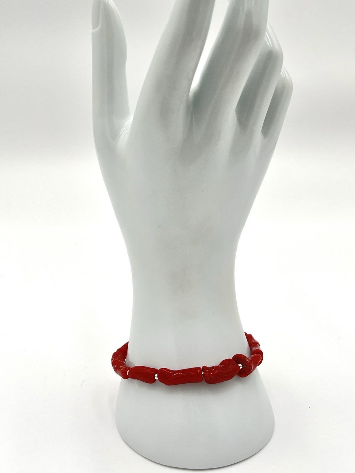 Natural Mediterranean Red Coral Bracelet 19.5cm 925 Silver Unisex Handmade