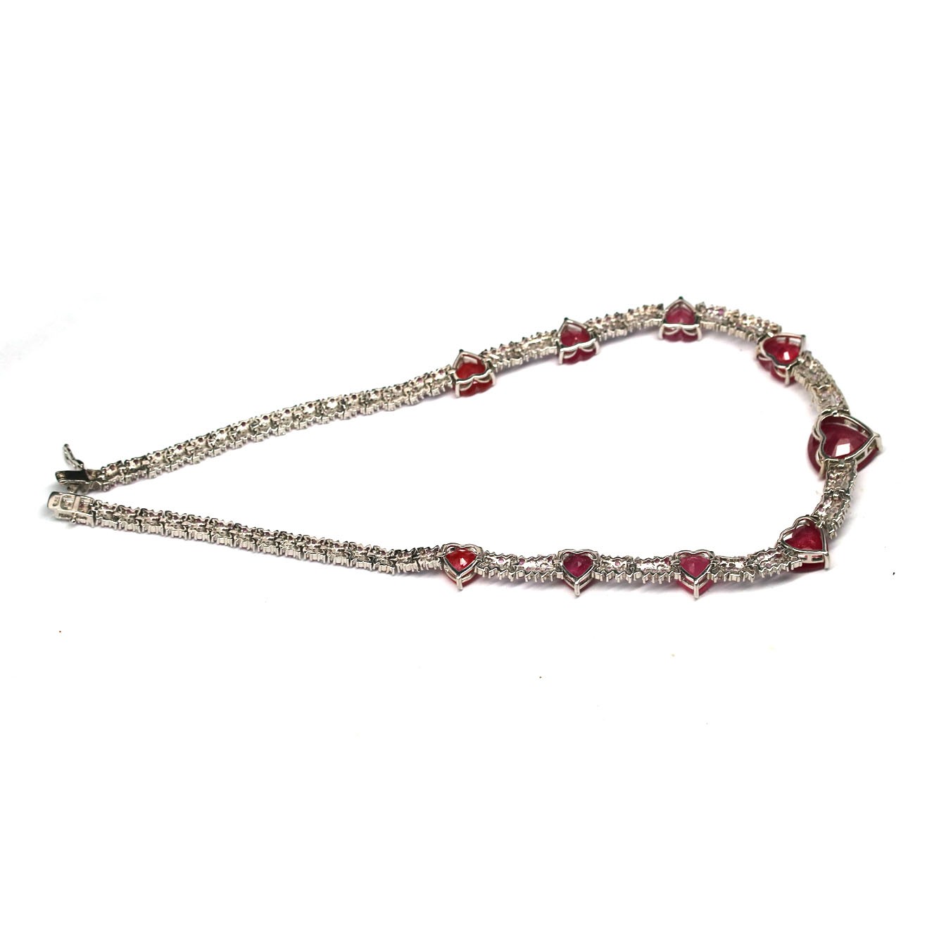 925 Sterling Silver 15 x 16 mm. Pink Ruby Sapphire Zircon Necklace 17.0 In.