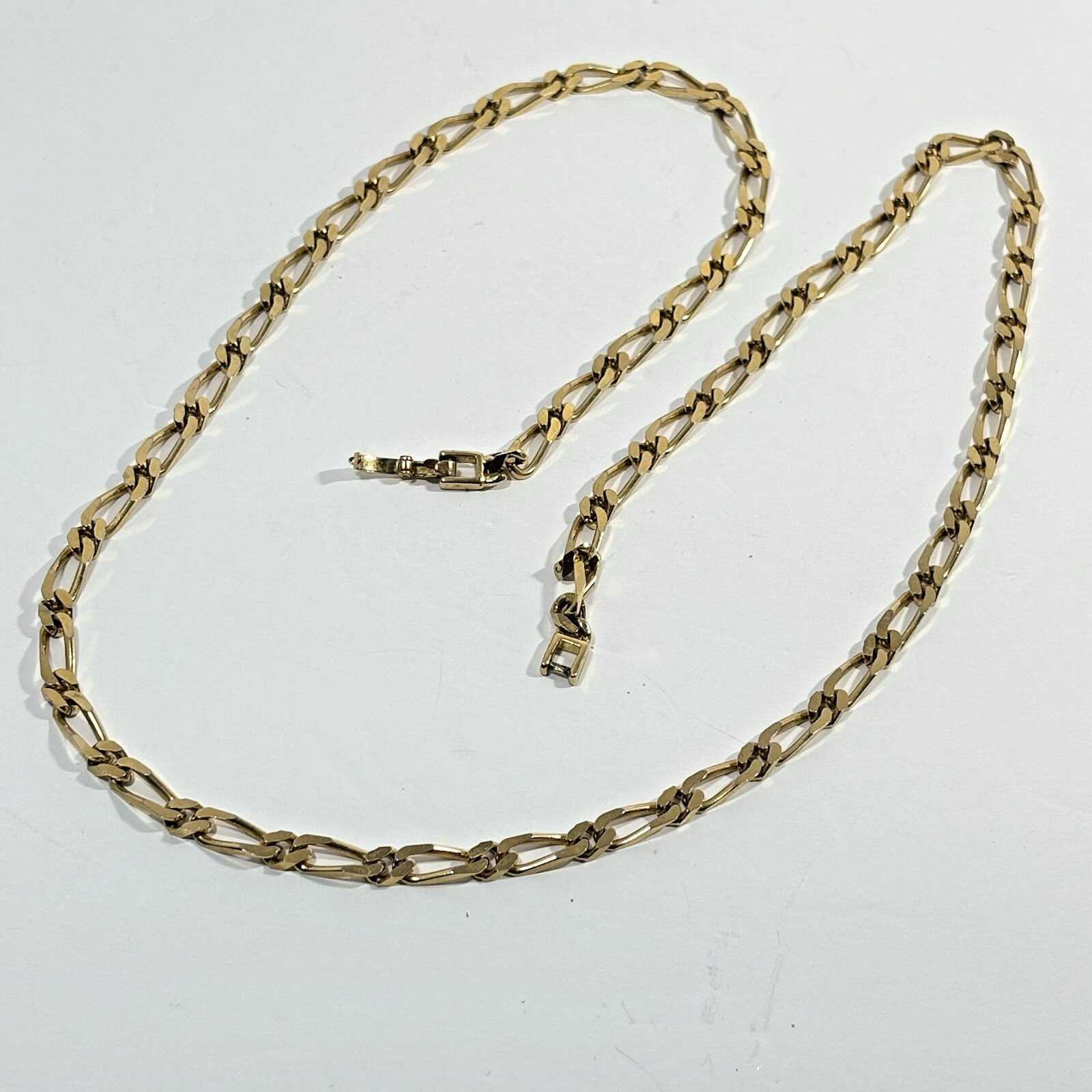 Vintage Signed MONET Gold Tone Chain Necklace Figaro Flat Link 30″