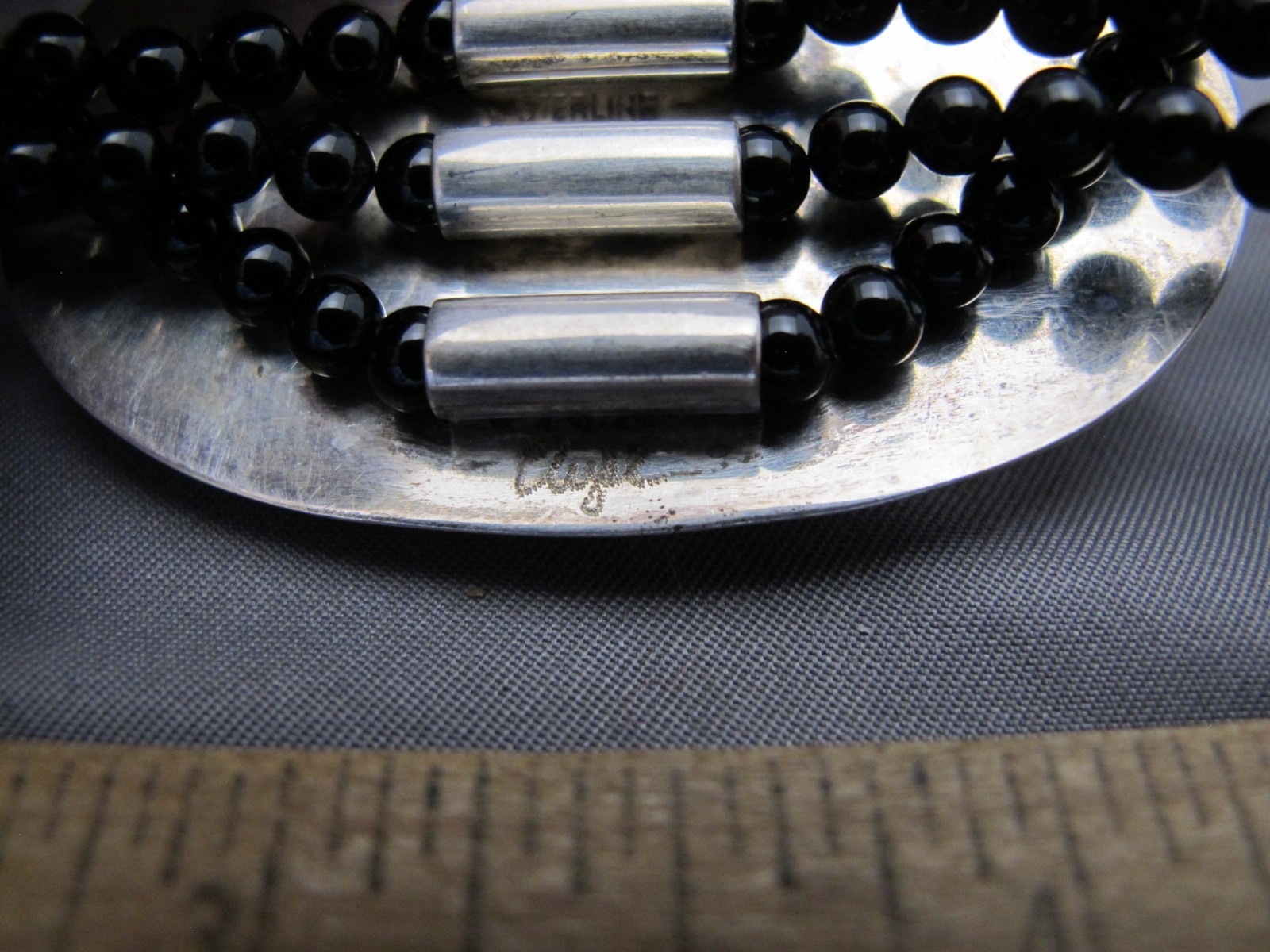 Vintage STUDIO MODERNIST Sterling PEARL & BLACK BEAD NECKLACE-16 In-Signed ELYSE