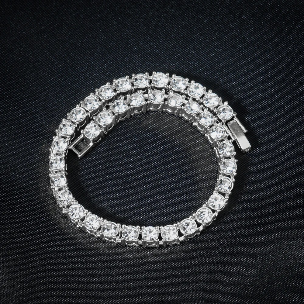 Tennis Chain Necklace Men Iced Out 5mm Silver Tone Jewelry