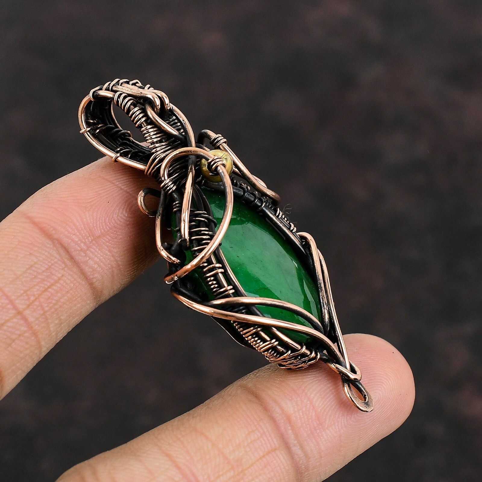 Gift For Her Copper Zambian Emrald Gemstone Jewelry Wire Wrapped Pendant 2.76″