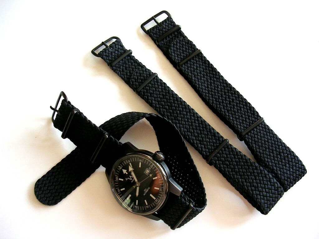 20mm Black PVD Braided NATO G10 ® Woven HD Nylon watch band RAF strap IW SUISSE