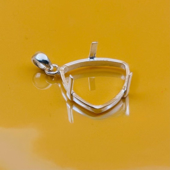 925 Sterling Silver 9mm Trillion Prong Pendant Setting Cabochon Handmade Jewelry