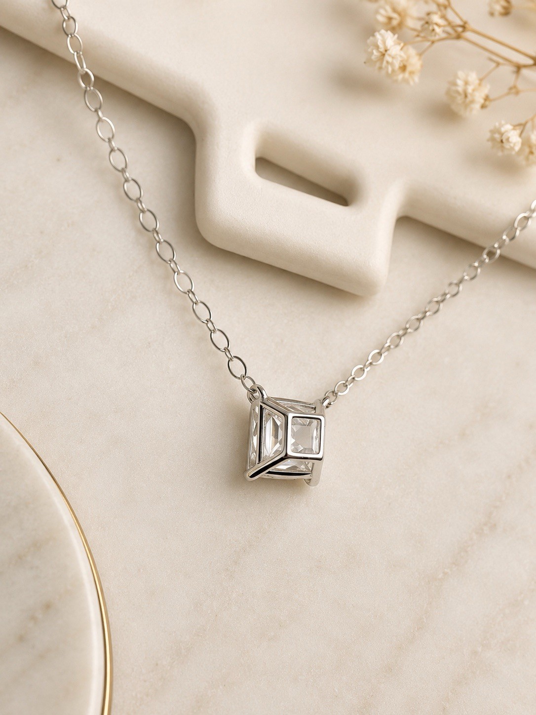 925 Sterling Silver 1.2 CTW Moissanite Princess Cut Pendant Necklace 6mm GRA cer