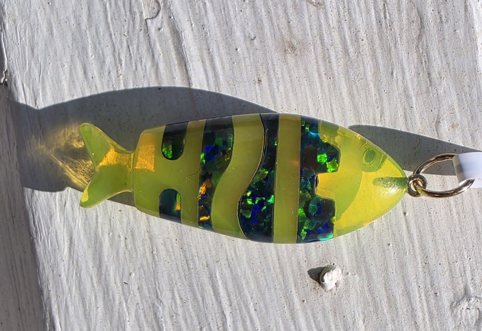 Opal & Green Quartz Fish Pendant In 14k Gold
