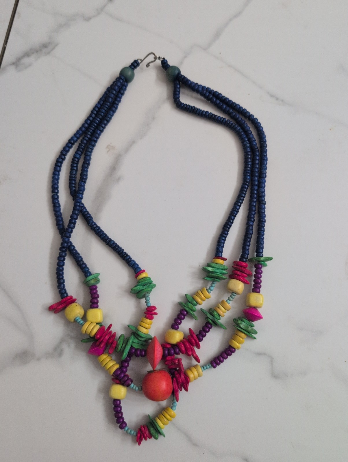 VTG Philippines COLORFUL RAINBOW WOODEN BEAD NECKLACE . S8