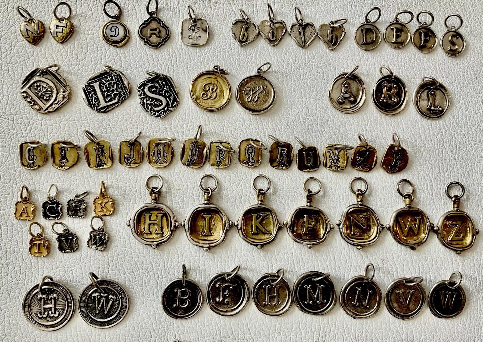 Vintage Waxing Poetic Sterling Silver Charms Initial Seal Insignia Letters