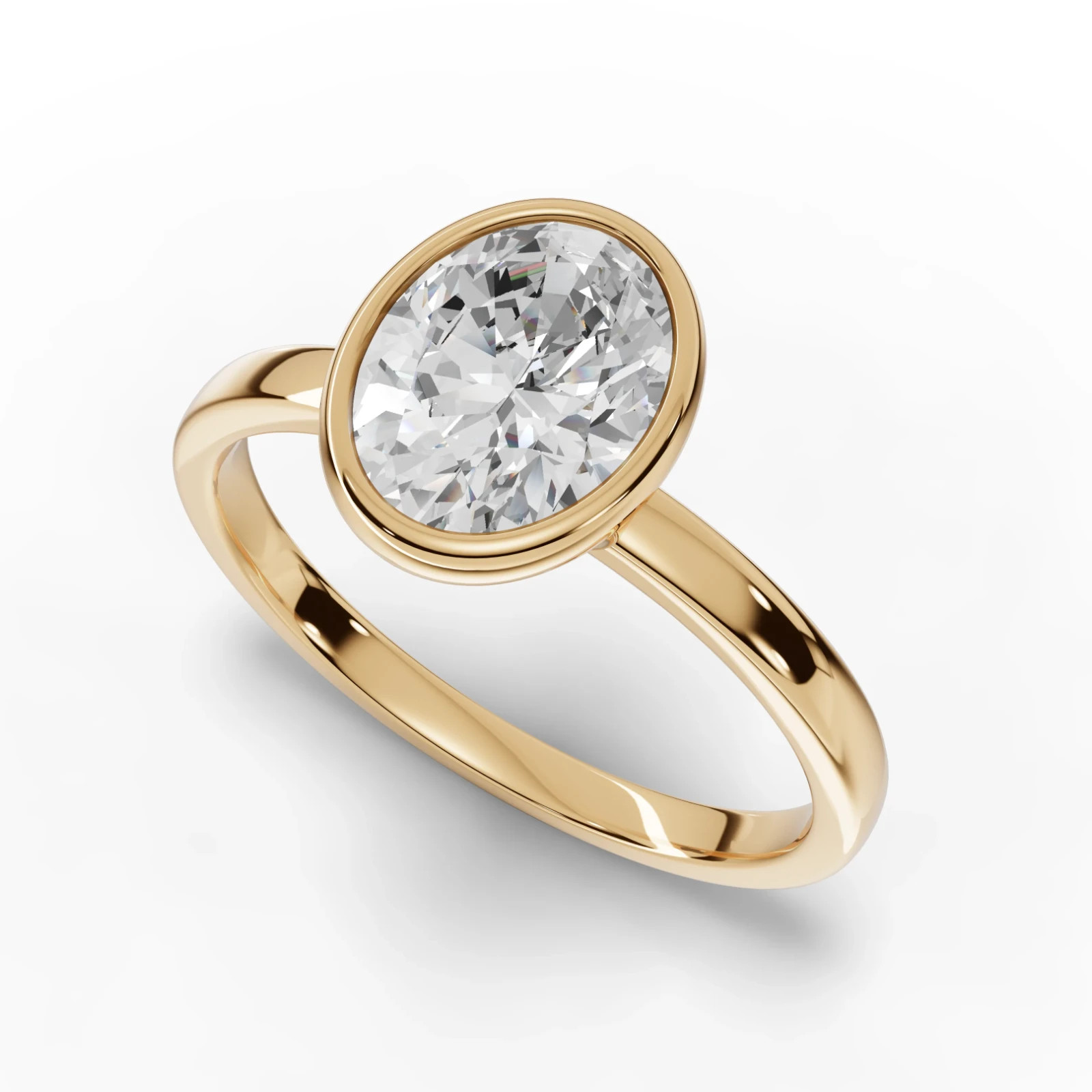 1.50 Ct Oval Lab Grown Diamond Solitaire Bezel Engagement Ring 18K Yellow Gold