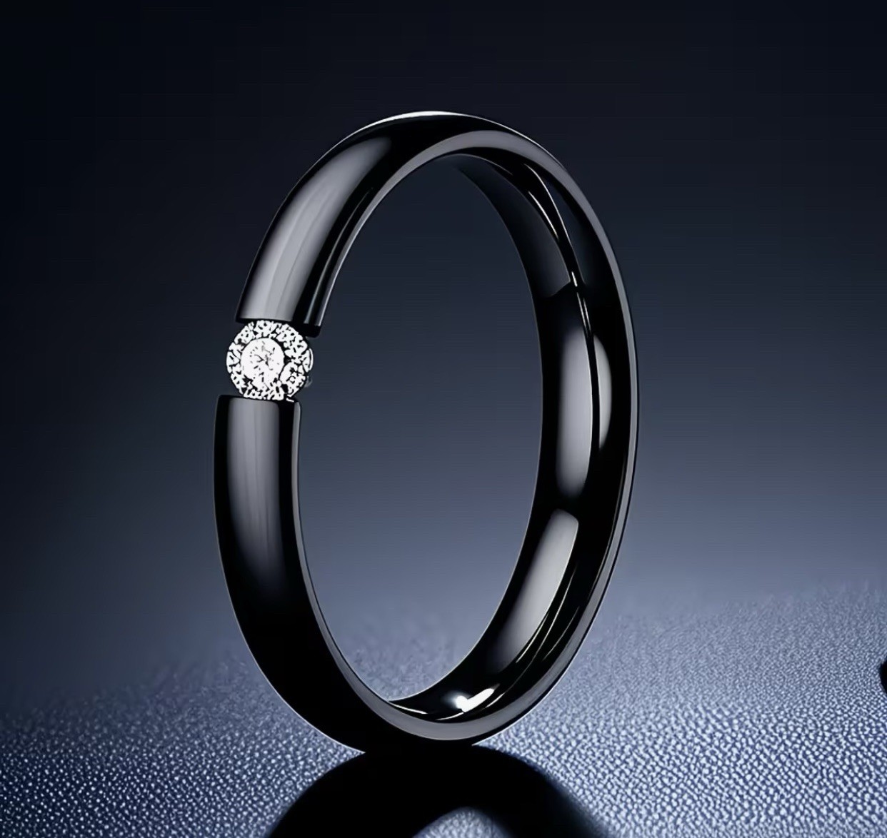 Stainless Steel 3mm 304L Cubic Zirconia Black Ring Size 7 # 0051 Box Included.