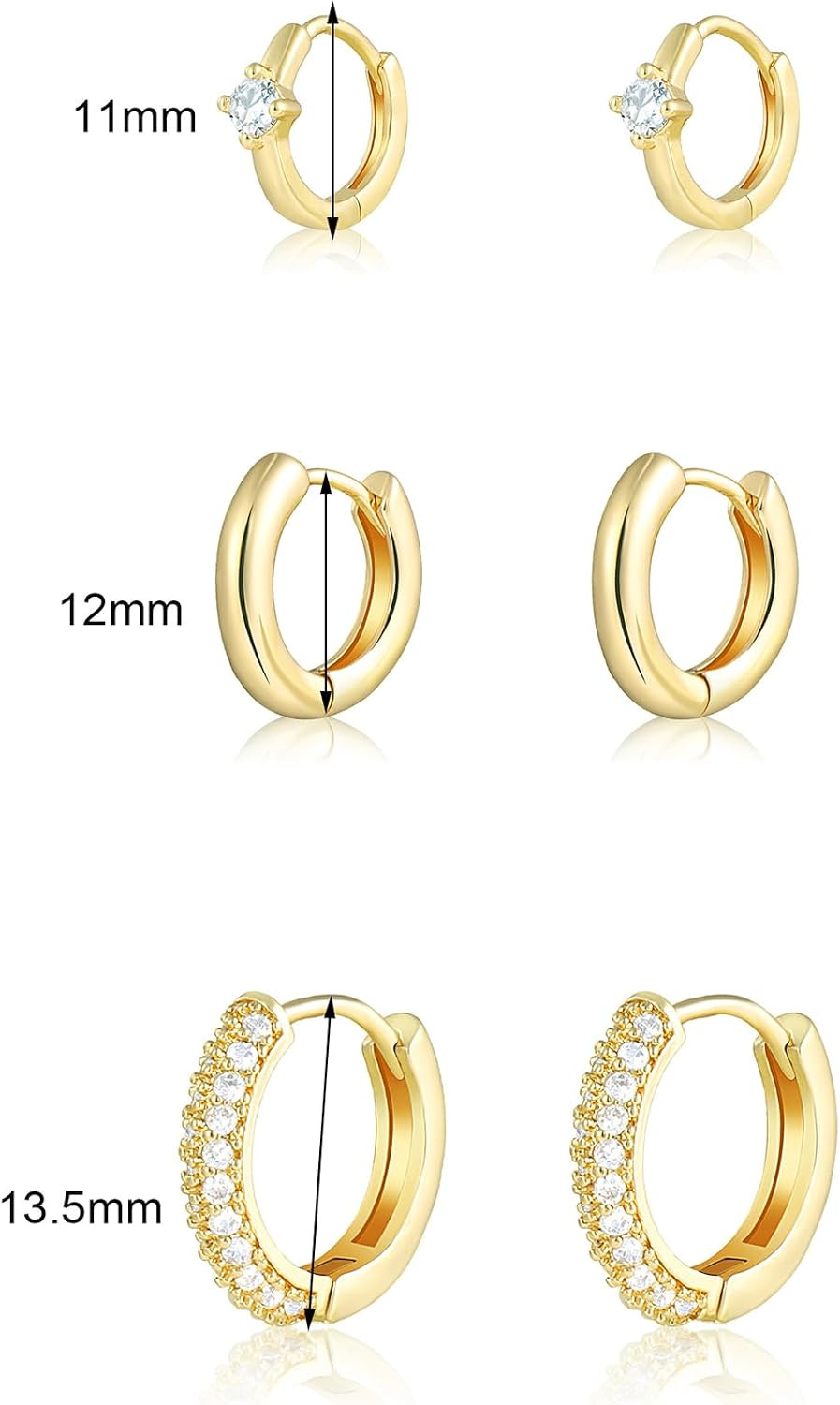 Gold Hoop Earrings Set for Women, 3 Pairs 14K Gold Plated Huggie Hoop Earring Hy