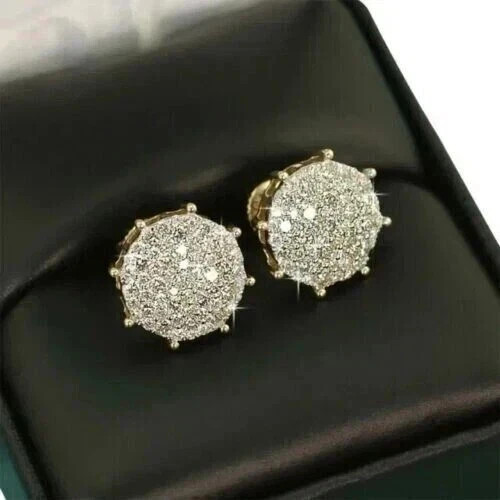 Men’s Engagement Stud Earrings Round Cut Simulated Diamond 925 Starling Silver