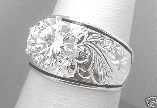13MM SOLID 925 SILVER HAWAIIAN ORCHID FERN SCROLLS 5.07CTS CZ ENAMEL RING 4.5-13