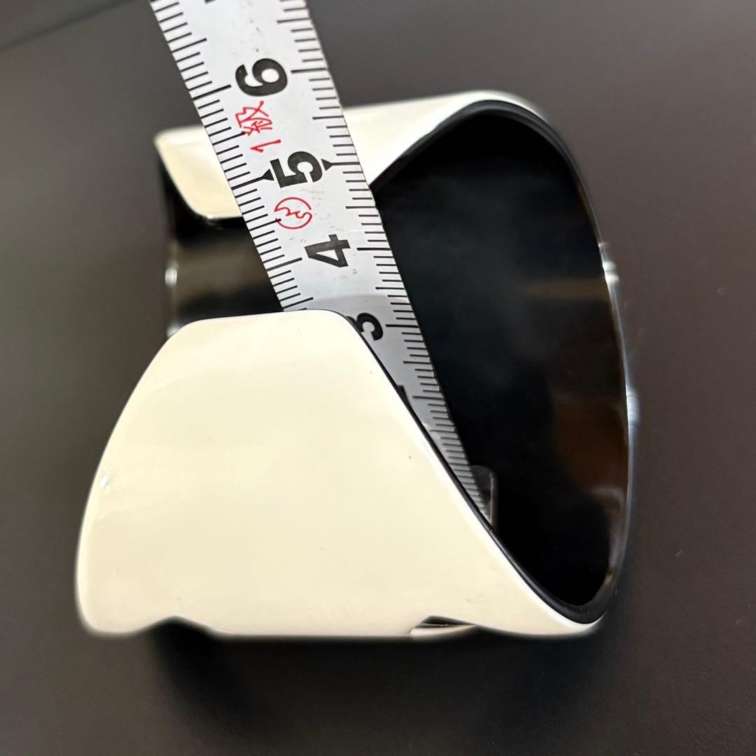 Chanel White Black Plastic Bangle Bracelet Coco Mark Logo Wide Cuff Vintage Used