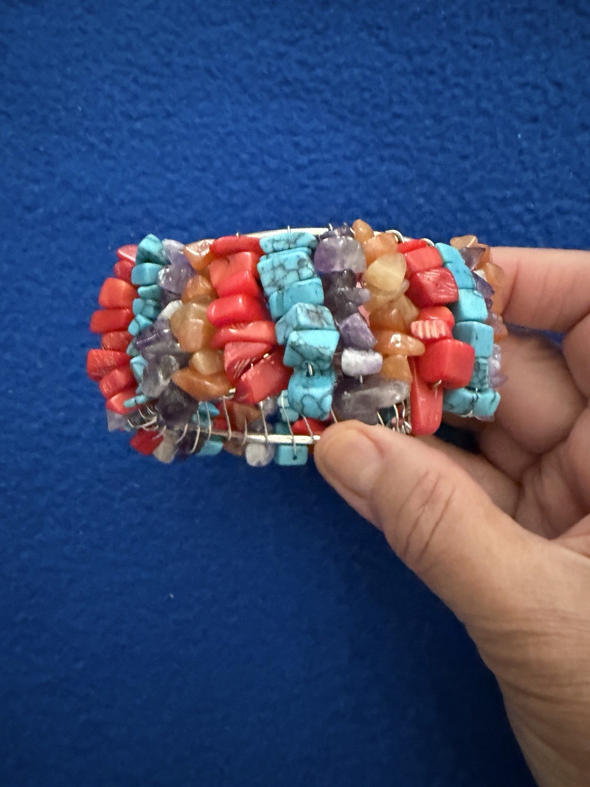 Multicolor Corals Bangle Set In Silver Vintage