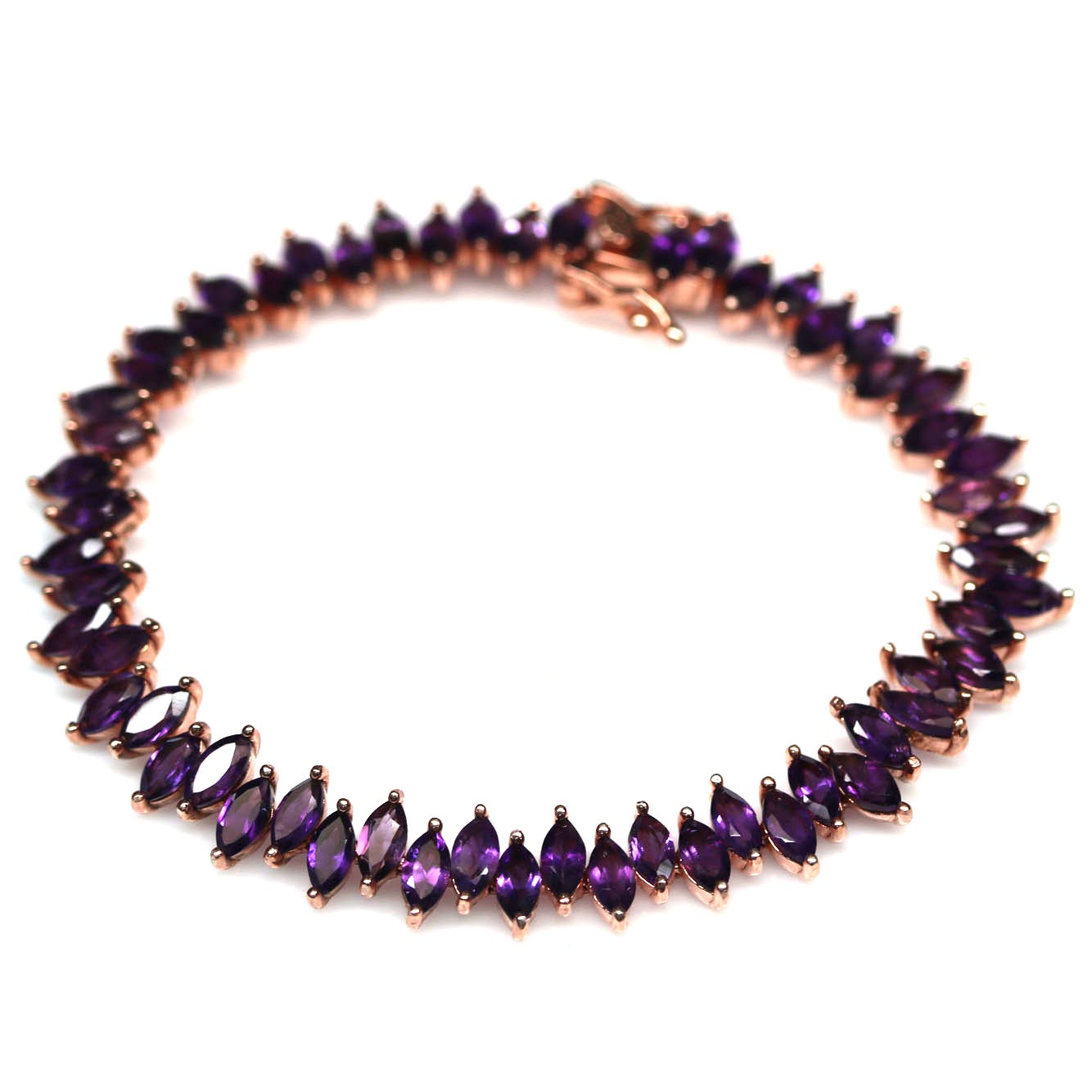 Natural Purple Amethyst Bracelet 9.5 in 925 Silver Gift For Her Handmade