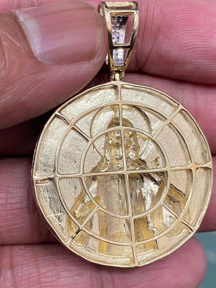 1.80Ct Round Real Moissanite Jesus Head Face Pendant 14K Yellow Gold Plated