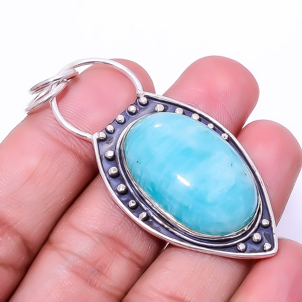 Amazonite – Peru Designer Handmade 925 Sterling Silver Pendant 2.34″ P938816521