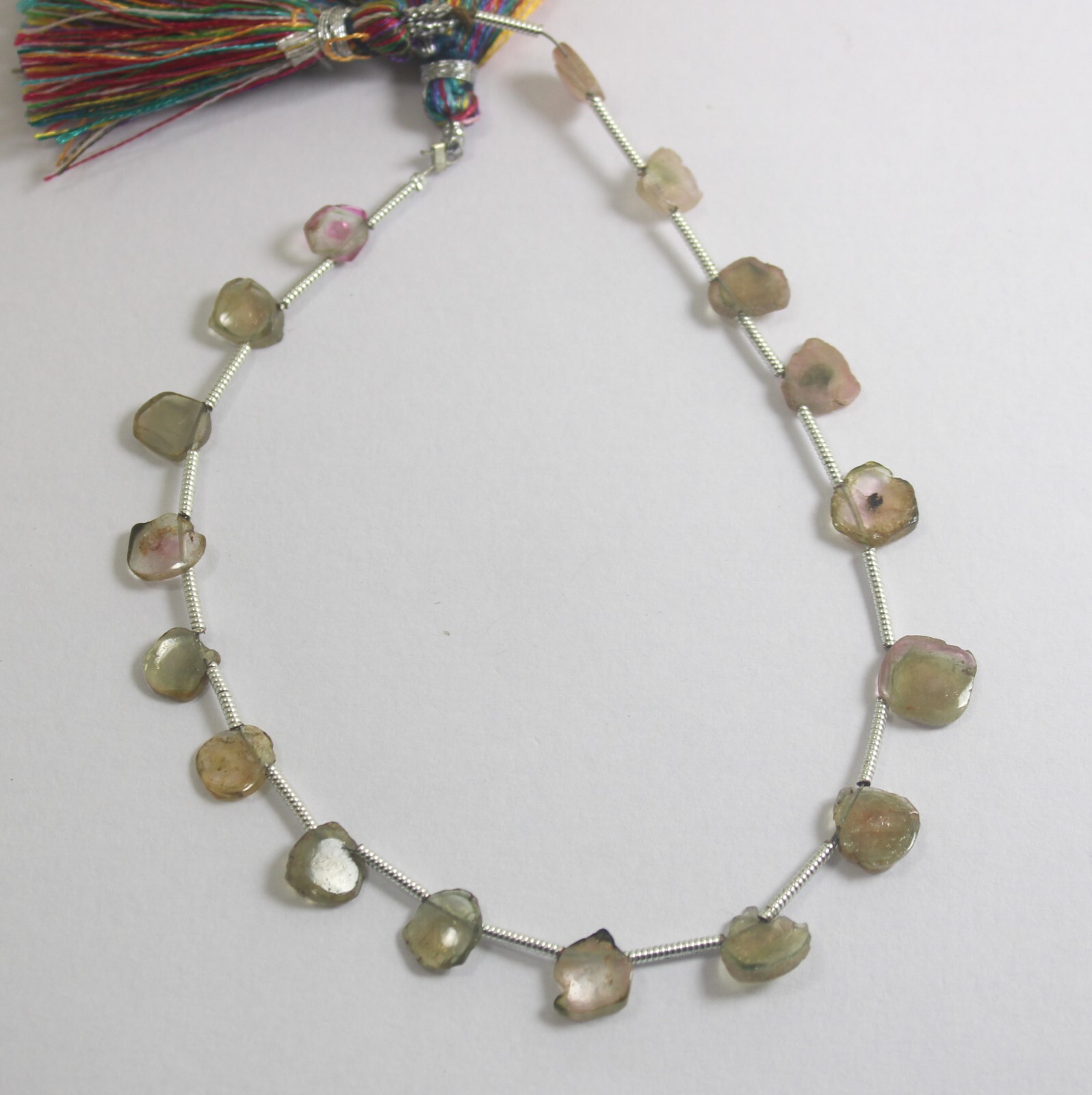 15 Carat Natural Amazing Bi Color Tourmaline Smooth Slice 8 Inch Beads