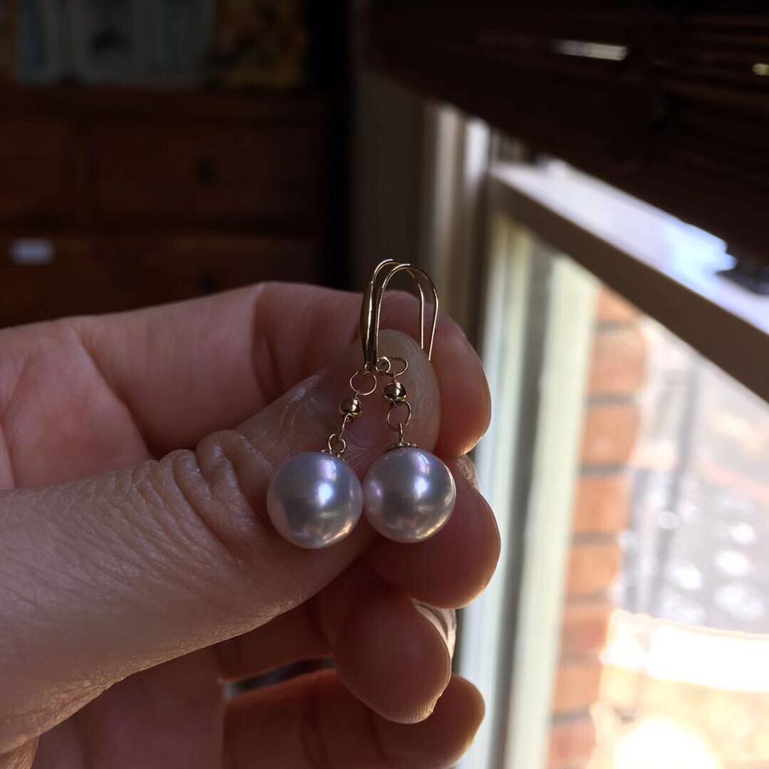KG62 8.5mm Lovely Japanese Seawater Akoya Fairy Pearl Earring 18K Gold 31mm