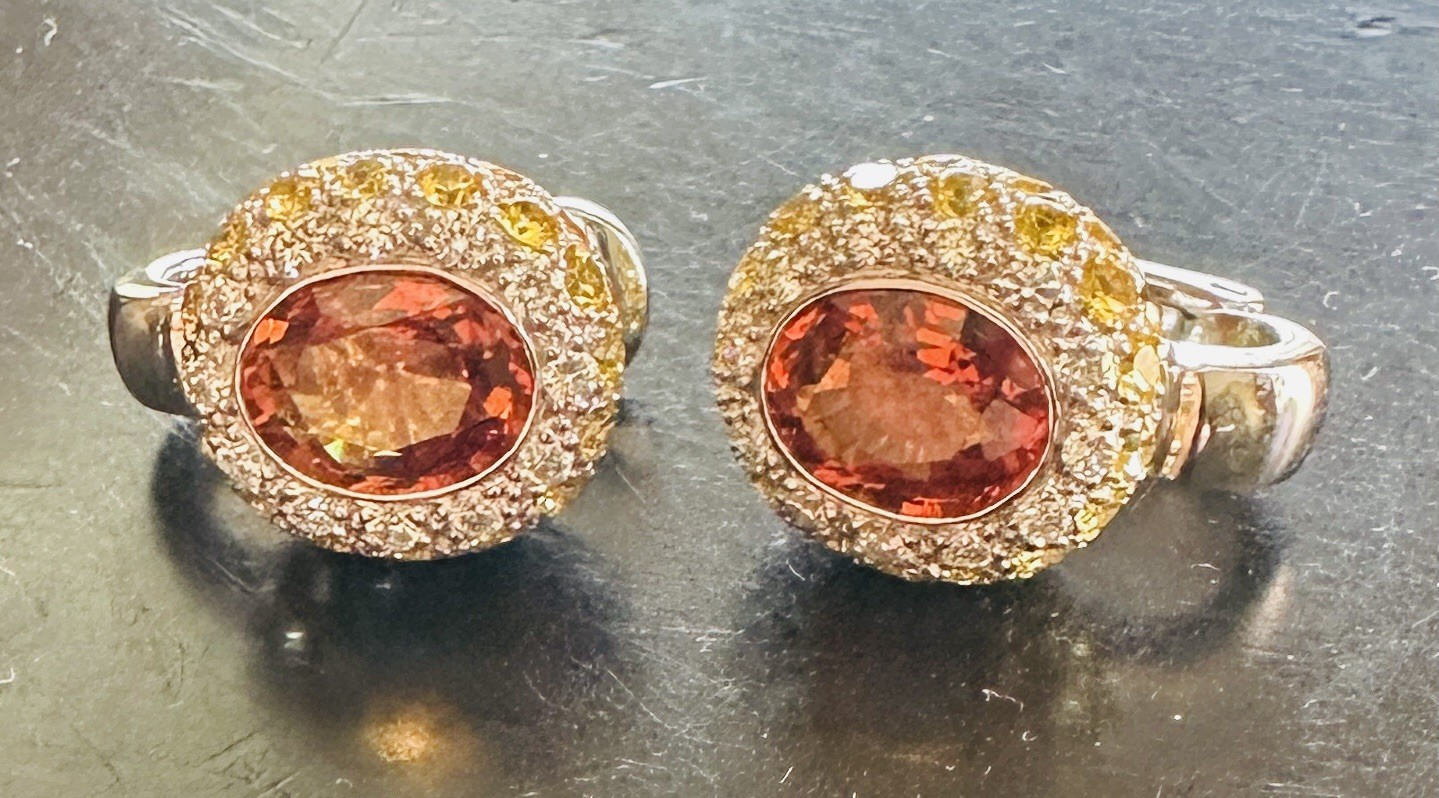 18k White Gold Spessartine Garnet Sapphire Diamond Earrings 10.52 Gms