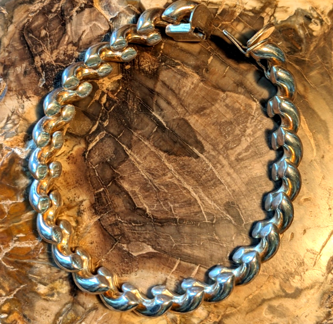 Vintage Italy Sterling 925 San Marco Macaroni Link Bracelet