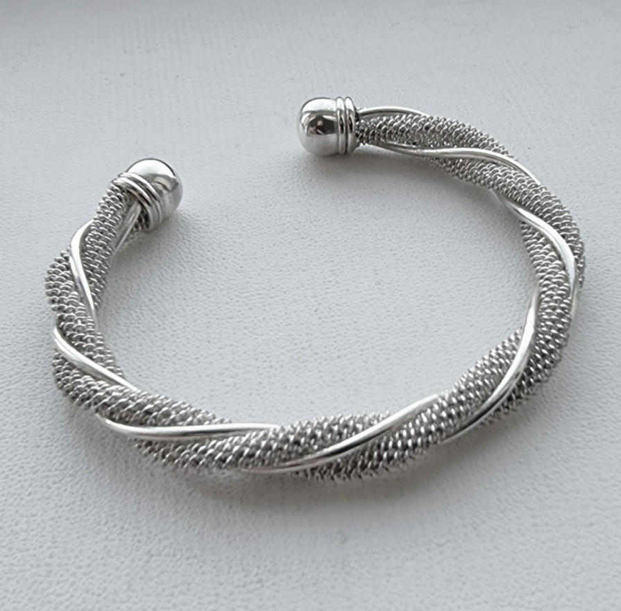 925 STERLING SILVER TWISTED CABLE CUFF BRACELET 15.7g