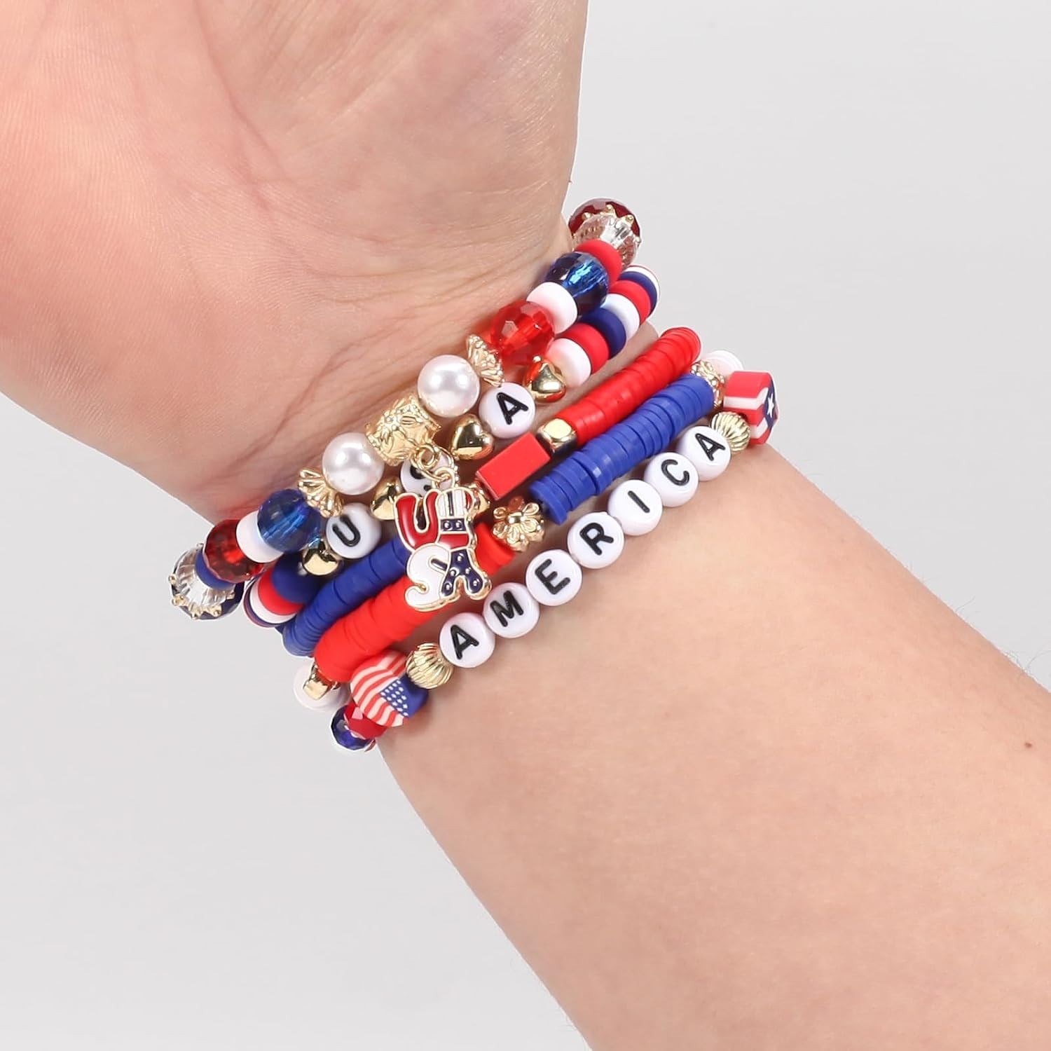 Patriotic Boho Colorful Beads & Charm Bracelets – 10 Pack