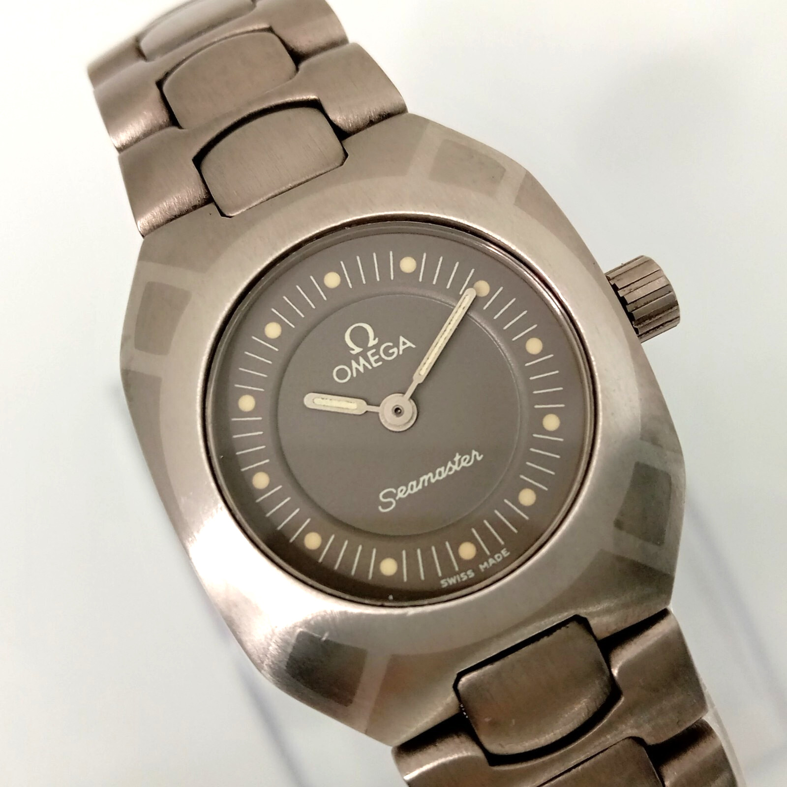 Rare [Mint] OMEGA Seamaster Polaris Titanium Palladium 22mm Ladies Qz Watch U418