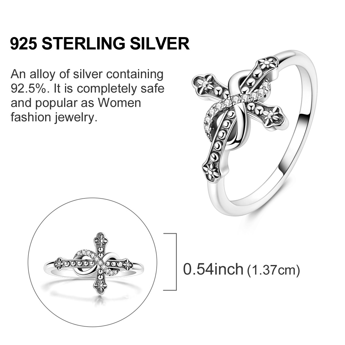 LAZA Original 925 Sterling Silver Finger Ring Infinite Cross for Women Jewelry