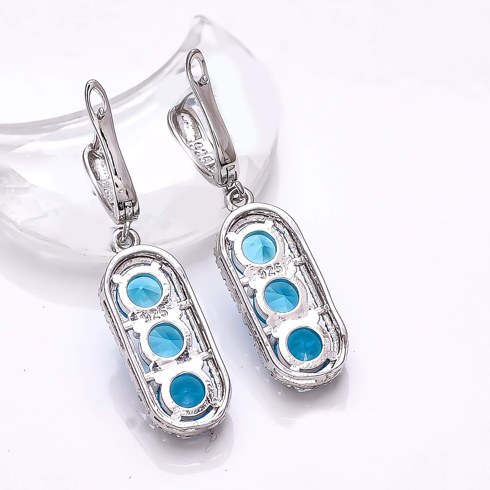 Blue Topaz & Cubic Zirconia Gemstone 925 Sterling Silver Earring 1.50″ E76113