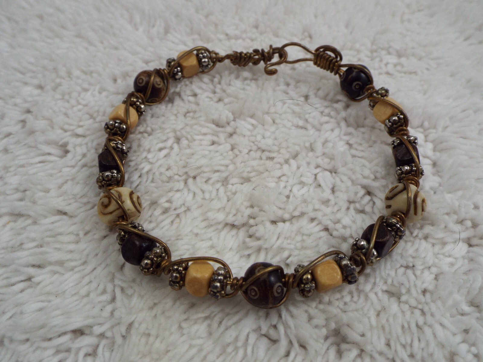 Brass Wire Mixed Brown Bead Bracelet