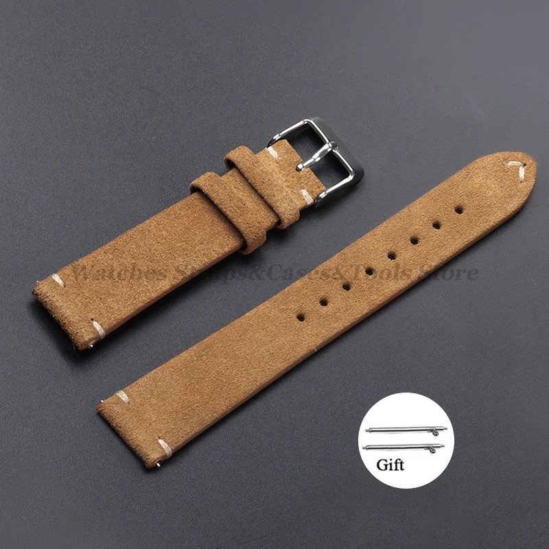 18 19 20 21 22 MM Soft Suede Leather Vintage Strap Watch Band Quick Release