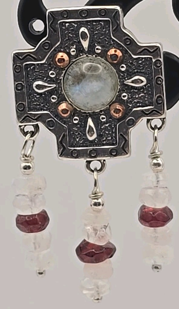 CAROLYN POLLACK 9.25/Copper Two Tone Moonstone Tourmaline Cross Earrings 12.45g