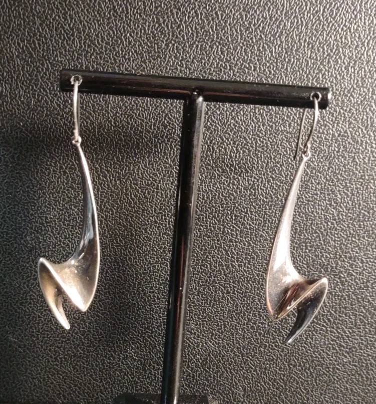 8.6 Gr 925 Sterling Silver Gothic Abstract Dangle Earrings