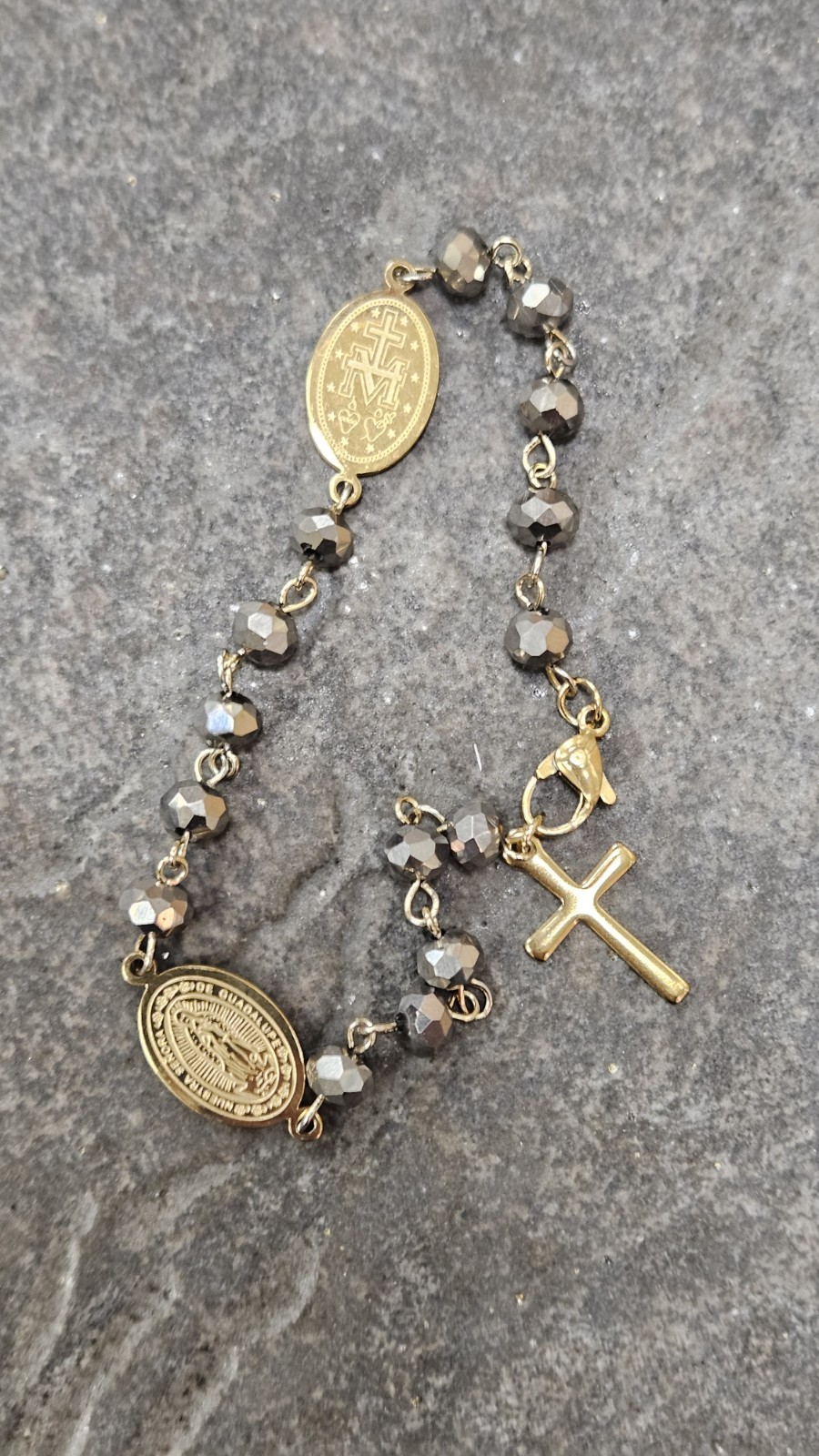 NIP Rosary Style Miraculous Medal Beaded Bracelet in Stainless Steel