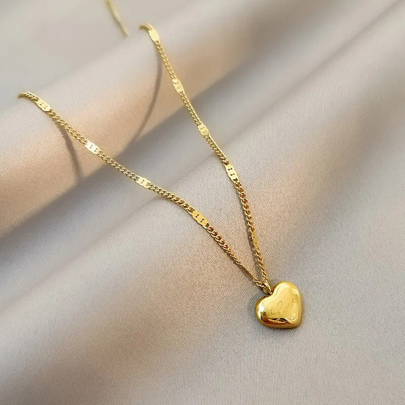 1pcs Gold-color Necklace Ms Simple Fashion Peach Heart Engraved Love Collarbone