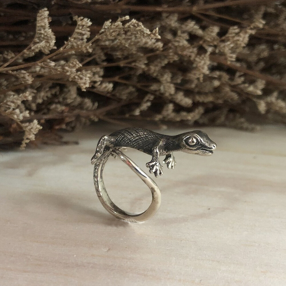 Gecko sterling silver ring cute animal woman gift lizard bugbear Boho Jewelry