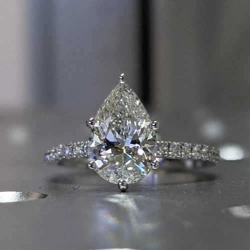IGI 4 Ct Pear-Cut EF/VS1 Lab Grown Diamond Solitaire Wedding Ring 14K White Gold
