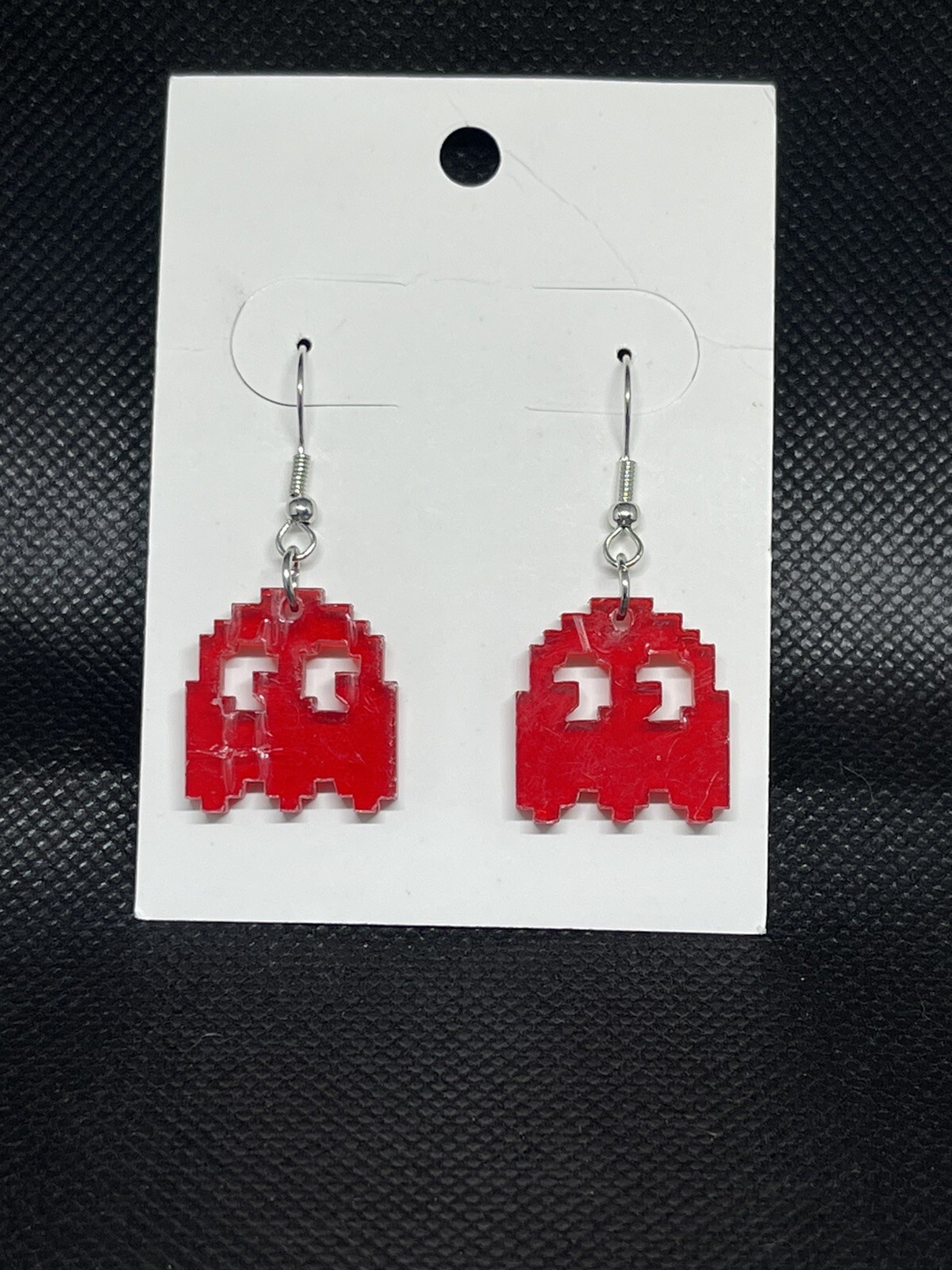Pac man Ghost Blinky Neon Red see-through Earrings – Plastic NEW
