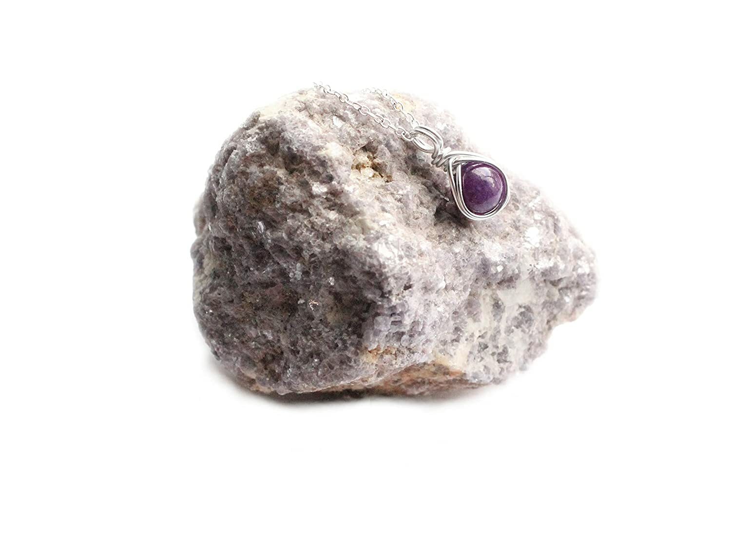 Lepidolite Sterling Silver Necklace | Dainty Simplistic 8mm Gemstone Crystal