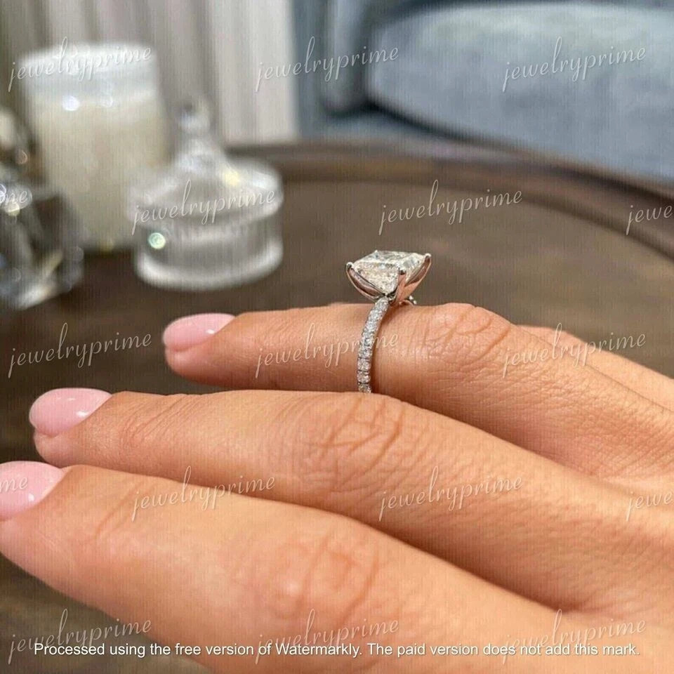 3CT Princess Cut Lab-Created Diamond Engagement Wedding Ring 925 Sterling Silver