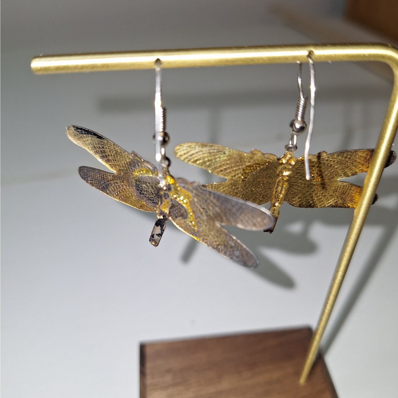 Dragonfly Earrings Brass Color Fishhook Earwires