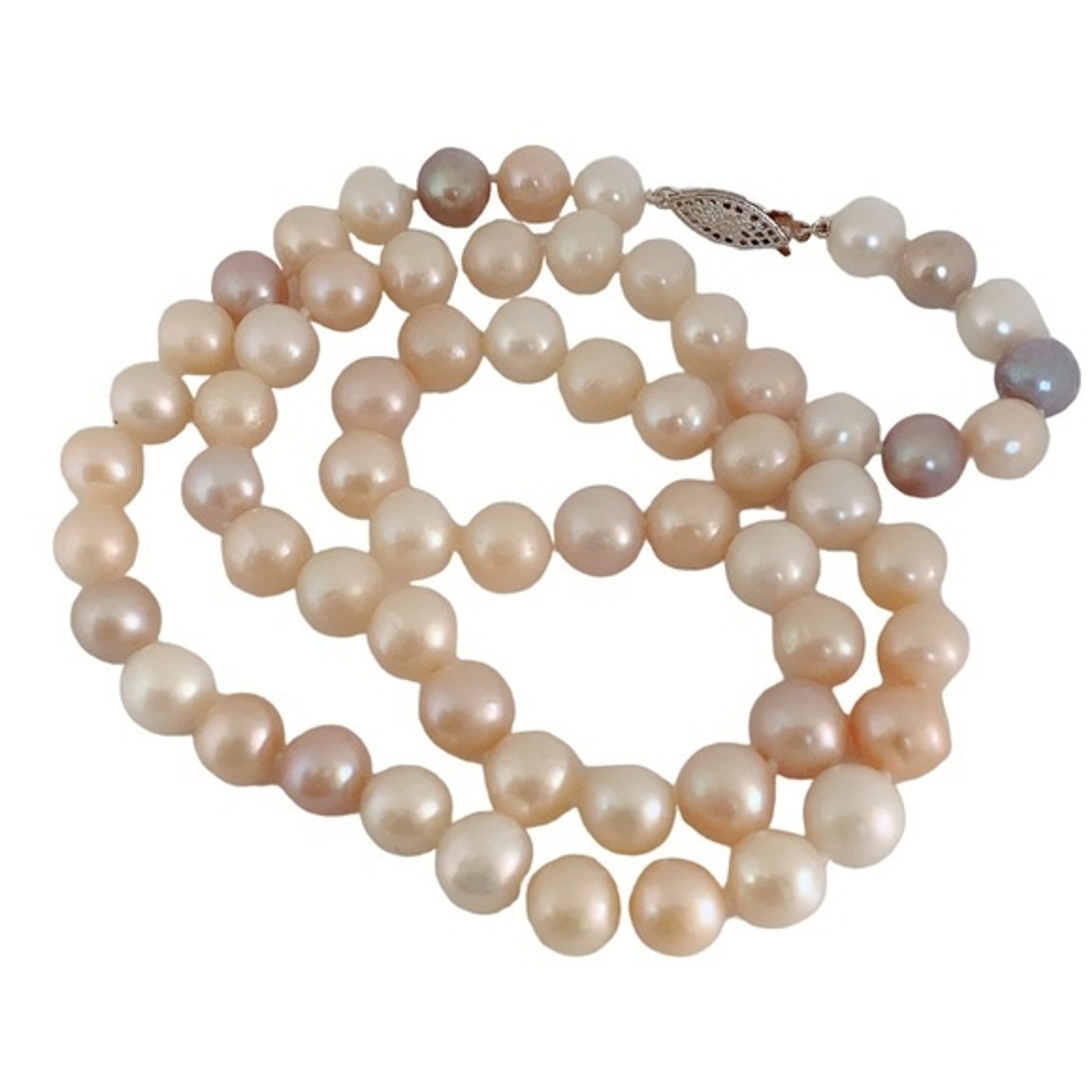 925 Sterling Freshwater Natural Peach Multi-color Pearl Necklace Approx 8mm