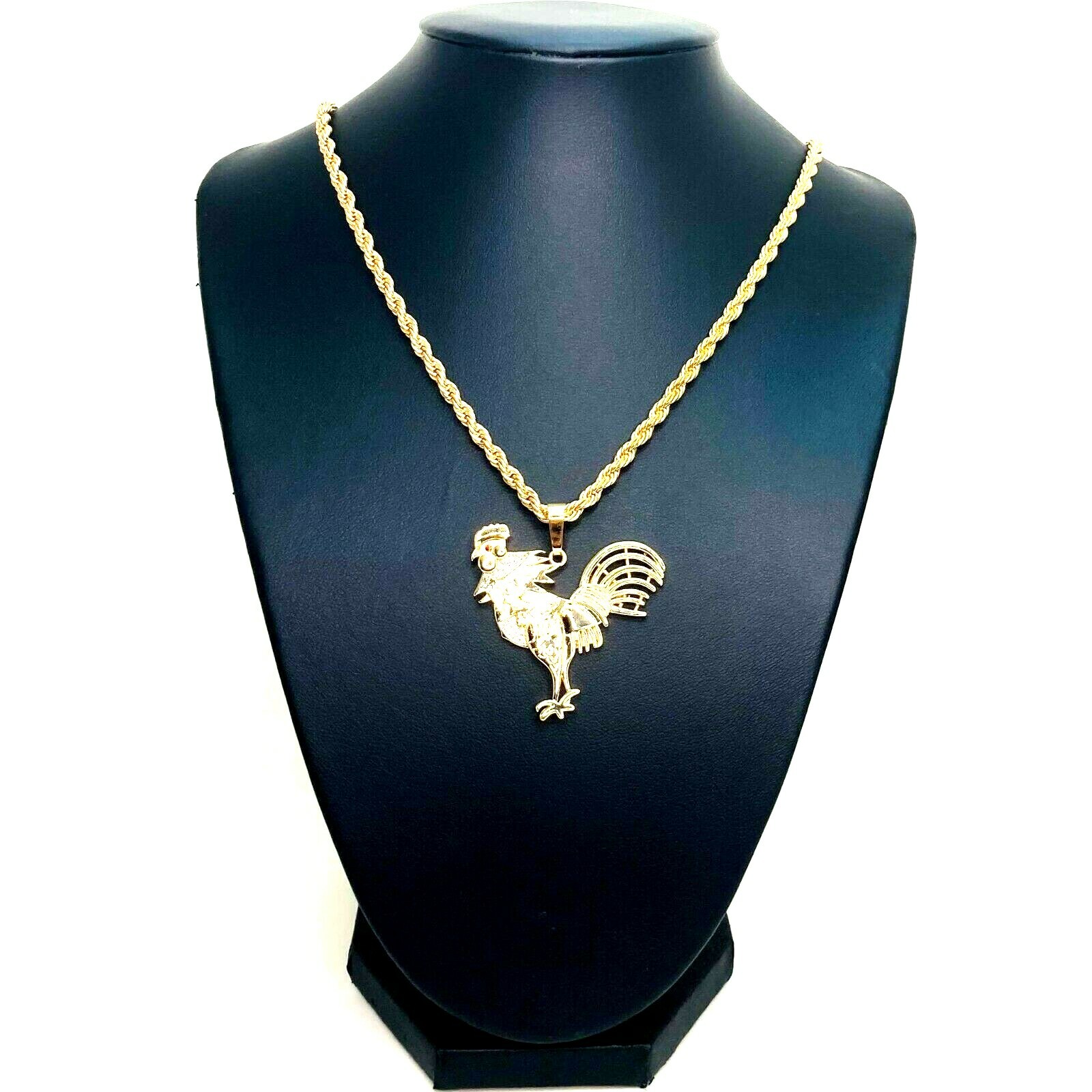 14k Gold Plated Rooster Necklace Figaro, Rope,Cuban Chain 24″ Collar Gallo