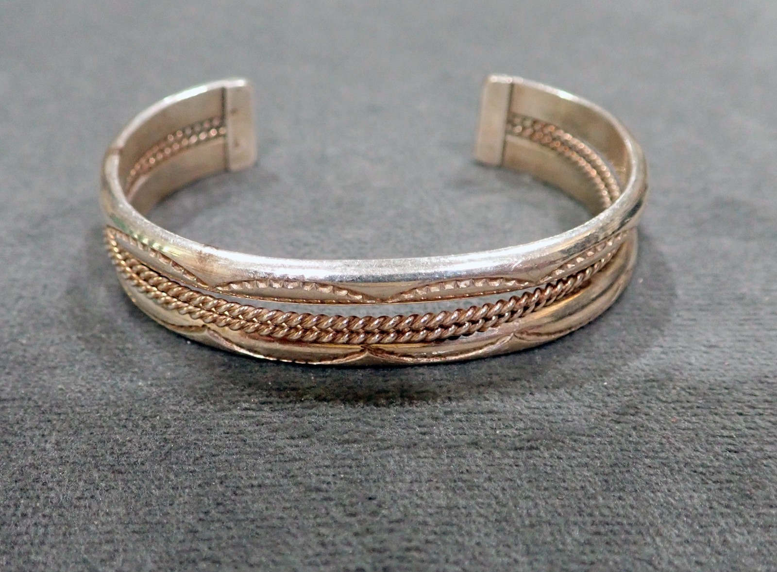 Sterling silver bracelet w/ copper-silver alloy? trim -Mexico – 32.4 grams total